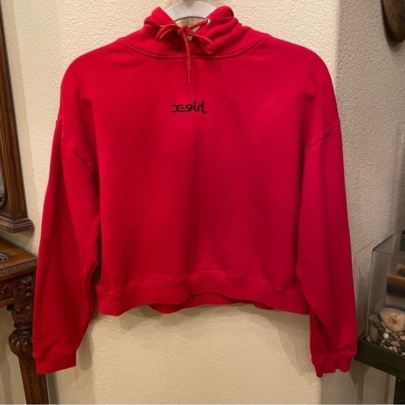X-GIRL Red Cropped Hoodie Sweatshirt Size 2 - Picture 1 of 10